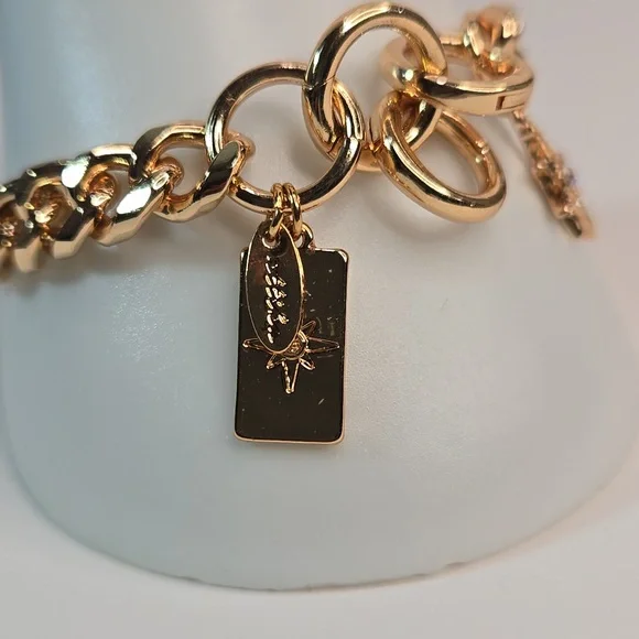 Ettika Starry Charms Gold Chain Bracelet with Star Charm Rhinestones Adjustable - Picture 4 of 11